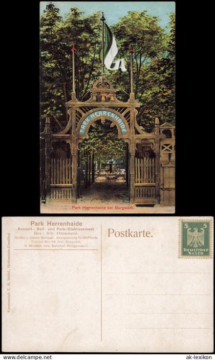 Ansichtskarte Burgstädt Park Herrenhaide - Eingang Restauration 1925