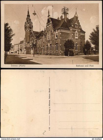 Ansichtskarte Dahme (Mark) Straßenpartie Rathaus und Post 1928