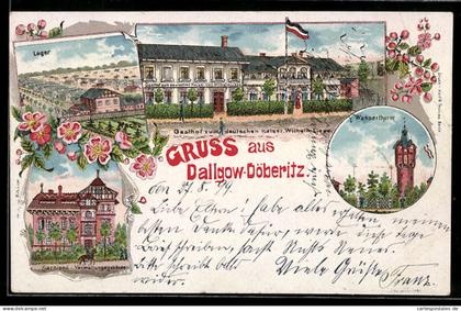 Lithographie Dallgow-Döberitz, Gasthof zum deutschen Kaiser, Lager, Garnison-Verwaltungsgebäude