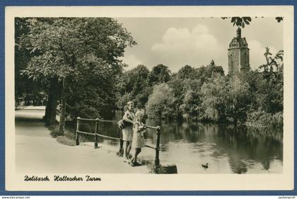 Delitzsch Hallescher Turm, gelaufen 1958 (AK5185)