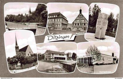 Ditzingen Partie an der Glems Rathaus Kriegerdenkmal Kirche Feuerwehrhaus Hallen