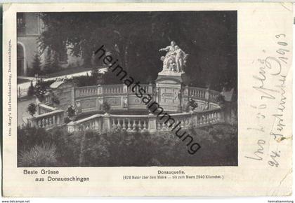Donaueschingen - Donauquelle - rückseitig Donauquellgruppe von Adolf Heer - Verlag Otto Mory Donaueschingen