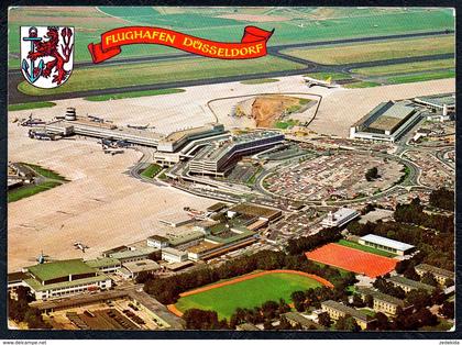 A7729 - alte Foto Ansichtskarte - Flughafen Düsseldorf Luftaufnahme Flugzeugaufnahme