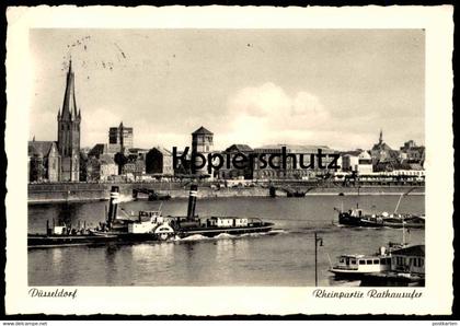 ALTE POSTKARTE DÜSSELDORF RHEINPARTIE RATHAUSUFER DAMPFER Frachtschiff cargo ship cpa AK postcard Ansichtskarte