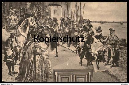 ALTE POSTKARTE DÜSSELDORF WANDGEMÄLDE IM RATHAUS 1908 Hund Pferd dog horse cheval Ansichtskarte AK postcard cpa