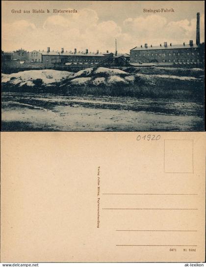 Ansichtskarte Biehla-Elsterwerda Wikow Steingut-Fabrik 1922