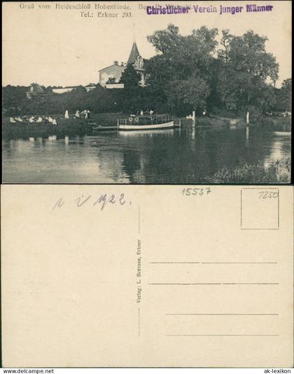 Ansichtskarte Erkner Heideschloß Hohenbinde, Anlegestelle 1922
