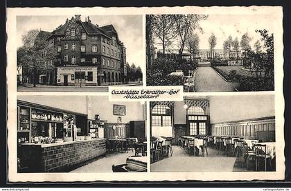 AK Düsseldorf, Gaststätte Erkrather-Hof von innen und aussen, Gartenansicht, Bes. Albert Arenz