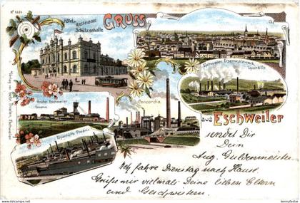 Gruss aus Eschweiler - Litho - Bergbau - Bahnpost