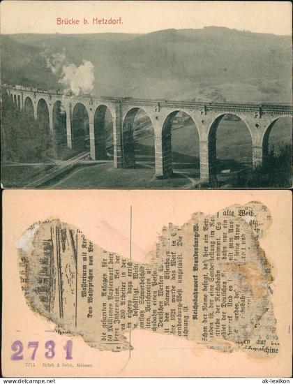 Ansichtskarte Hetzdorf-Flöha (Sachsen) Dampflokomotive auf dem Viadukt 1906
