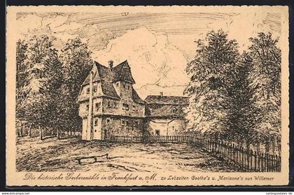 Künstler-AK Frankfurt-Oberrad, Historische Gerbermühle zu Lebzeiten Goethes und Mariannes von Willemer
