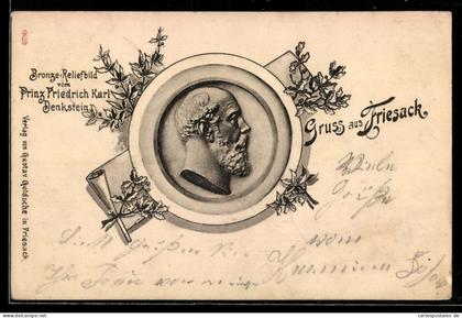 AK Friesack, Bronze-Reliefbild vom Prinz Friedrich Karl-Denkstein