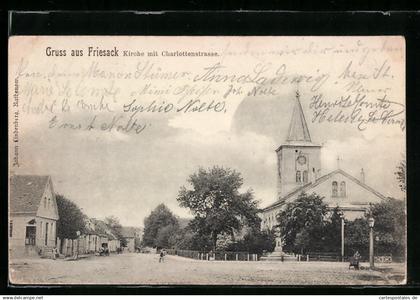 AK Friesack, Charlottenstrasse mit Kirche