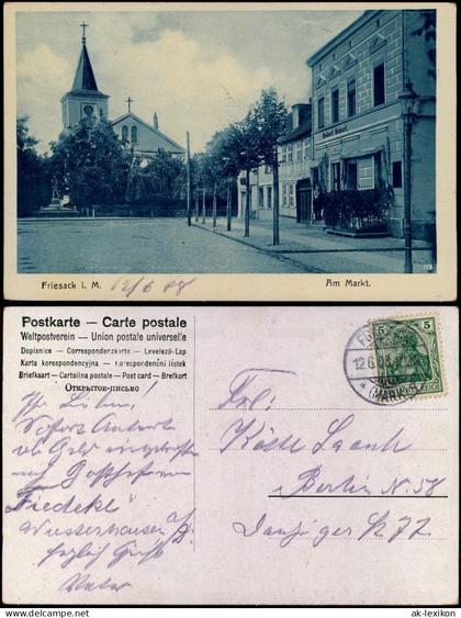 Ansichtskarte Friesack (Mark) Am Markt - Gasthaus 1908