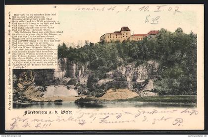 AK Fürstenberg a. d. Weser, Schloss auf Klippe am Wasser
