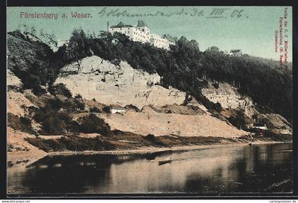 AK Fürstenberg a. Weser, Schloss über Flusslauf