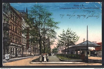 AK Fürth i. B., Ludwigbahnhof Fürth-Ost, Hornschuch-Promenade