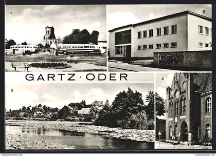 AK Gartz / Oder, Busbahnhof, Postamt, Rathaus