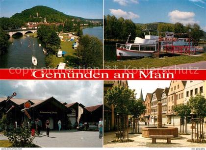 Gemuenden Main Panorama Bootsanlegestelle Bahnhof Brunnen