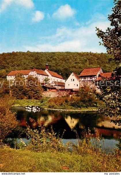 Schoenau Gemuenden Franziskaner Minoritenkloster Blick vom Saaleufer aus