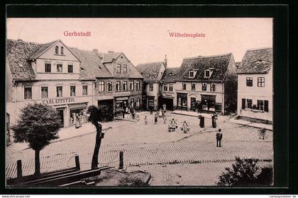 AK Gerbstedt, Wilhelmsplatz mit Geschäften
