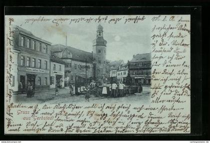 Mondschein-AK Gerbstedt, Strassenpartie mit Bäckerei von Fritz Koch