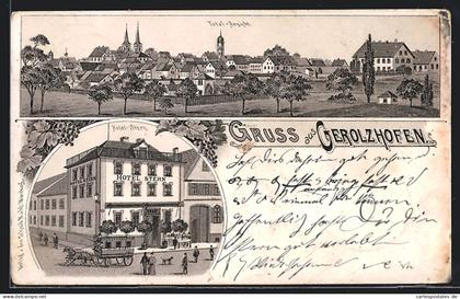 Lithographie Gerolzhofen, Totalansicht, Hotel Stern