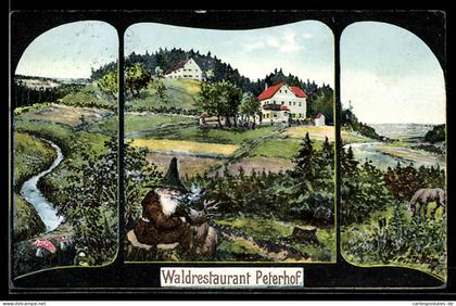 AK Gersthofen, Waldrestaurant Peterhof, Zwerg mit Hirsch