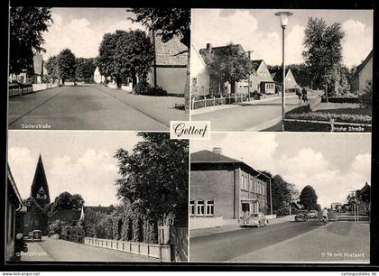AK Gettorf, Hohe Strasse, Süderstrasse, Blick in die Bergstrasse, B 76 mit Postamt