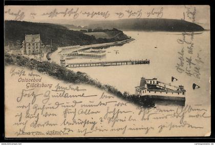 AK Glücksburg, Ostseebad, Seebrücke, Schiffsanleger
