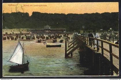 AK Göhren, Strand mit Landungsbrücke