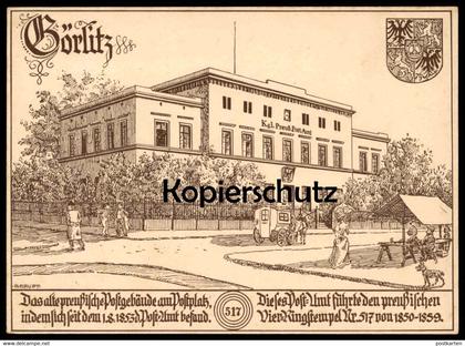 ALTE KÜNSTLER POSTKARTE GÖRLITZ POSTGEBÄUDE AM POST-PLATZ 1938 POST-AMT Postamt Sonderstempel Ganzsache Ansichtskarte