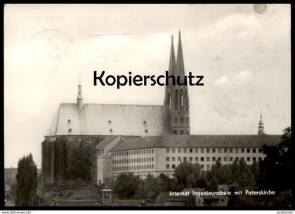 ÄLTERE POSTKARTE GÖRLITZ INTERNATIONALE INGENIEURSCHULE KIRCHE STEMPEL FEUERLÖSCHGERÄTE Feuerwehr fire brigade pompiers