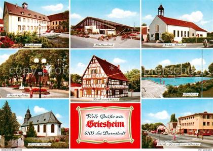 Griesheim Hessen Rathaus Hallenbad Kirche Platz Fachwerkhaus Freibad Strassenpar