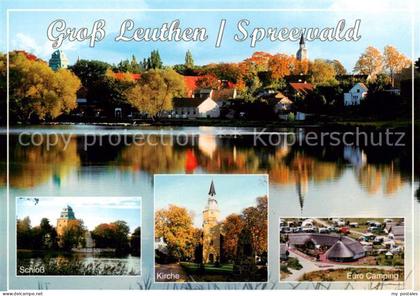 Gross Leuthen Ansicht vom Wasser aus Herbststimmung Schloss Kirche Campingplatz