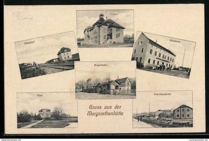 AK Margarethenhütte / Grossdubrau, Bahnhof, Contor, Huthaus, Villa, Fabrikansicht