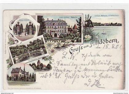 39021436 - Altdoebern, Lithographie mit Schloss, Kirche und Krankenhaus gelaufen von 1901. Oxydationsspuren rechter Ran