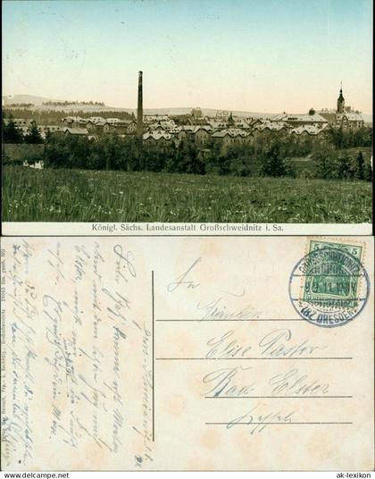 Großschweidnitz (OL) Swóca Panorama-Ansicht - mit Fabrik-Schornstein 1911