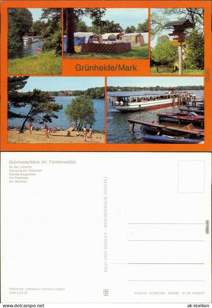 Grünheide Mark: Löcknitz, Camping am Peetzsee, Wanderwegweiser, Am Werlsee 1984