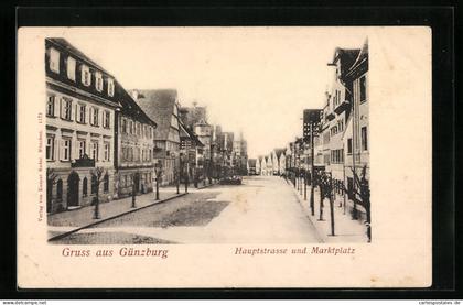 AK Günzburg, Hauptstrasse und Marktplatz
