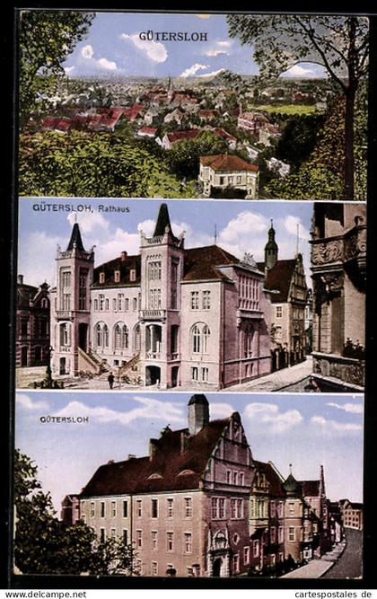 AK Gütersloh, Gesamtansicht, Rathaus, Strassenansicht