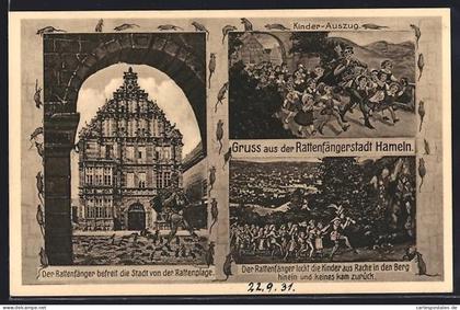 AK Hameln, Rattenfänger, Szenen aus der Sage