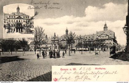 Hanau, Marktplatz, Brüder-Grimm-Denkmal, 1906 von Hanau nach Iserlohn versandt