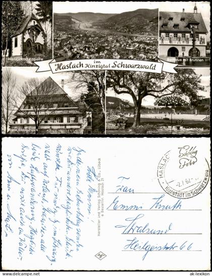 Ansichtskarte Haslach im Kinzigtal Stadt, Rathaus, Schwimmbad 1962