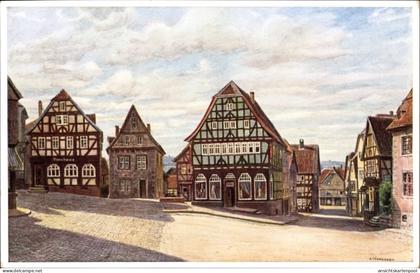 Artiste CPA Lauterbach an der Lauter Vogelsbergkreis, Platz, Fachwerkhäuser