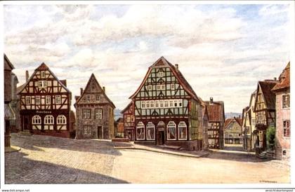 Artiste CPA Lauterbach an der Lauter Vogelsbergkreis, Platz, Fachwerkhäuser