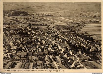 CPA Crumstadt Riedstadt Hessen, Luftbild von Hessen, aus der Vogelperspektive, viele Häuser, Feld