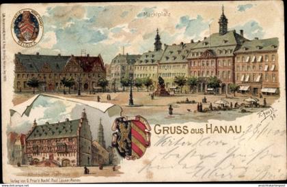 Gaufré Blason Artiste Lithographie Joost, R., Hanau Main Kinzig Kreis, Rathaus, Marktplatz