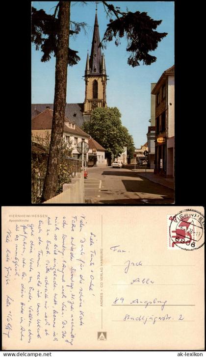 Viernheim Straßen-Partie a.d. Apostelkirche, Auto, Geschäft 1976