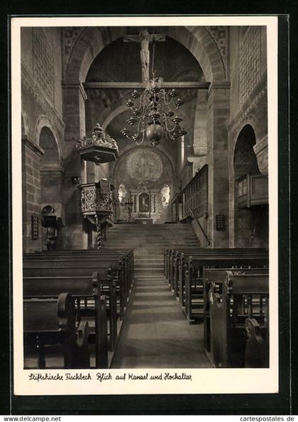 AK Hessisch Oldendorf, Stiftskirche Fischbeck, Kanzel und Hochaltar